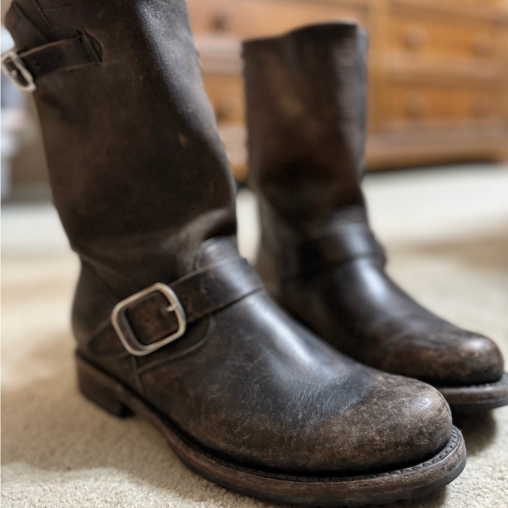 Frye Dark Brown Leather Moto Boots
